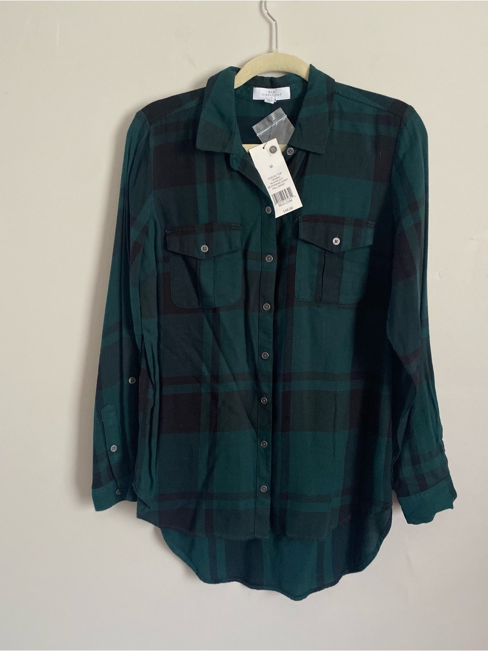 New Directions Plaid Shirt M Boyfriend Relaxed Cozy Casual Earthy 90s Grunge NWT